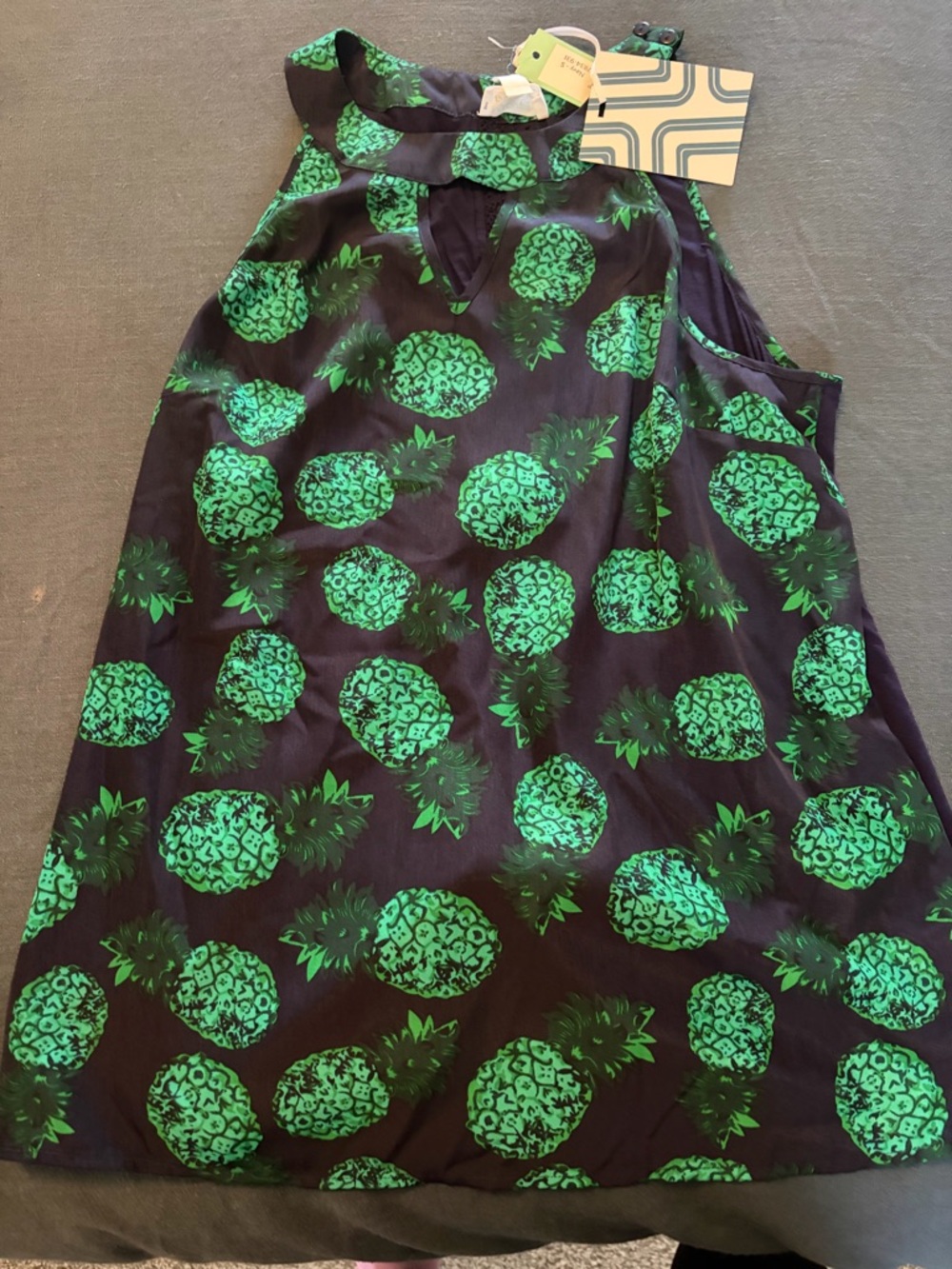 Market & Spruce Navy tank with Green Pineapple Print